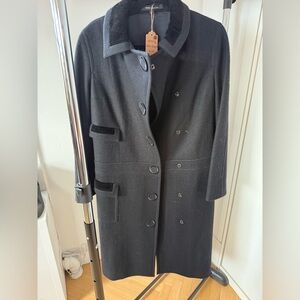 Vintage Marc Jacobs Black Wool Coat w Velvet Trim Details - Small
